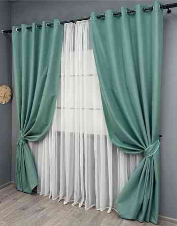 Комплект штор на люверсах VR-Textil Блэкаут двусторонний ASHEN NIGHT № 1849ш Бирюзовый 150х270 см 2 шт (37-0290) Киев