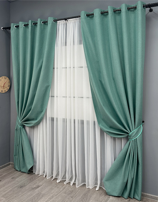 Комплект штор на люверсах VR-Textil Блэкаут двусторонний ASHEN NIGHT № 1849ш Бирюзовый 150х270 см 2 шт (37-0290) Киев - изображение 3