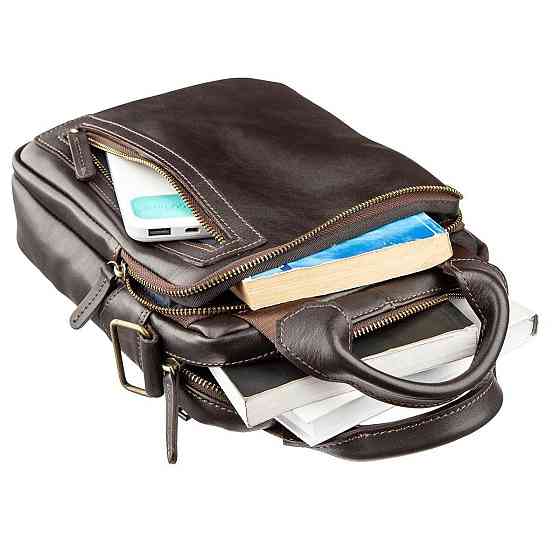 Сумка мужская в гладкой коже Коричневая (SHVIGEL) Киев