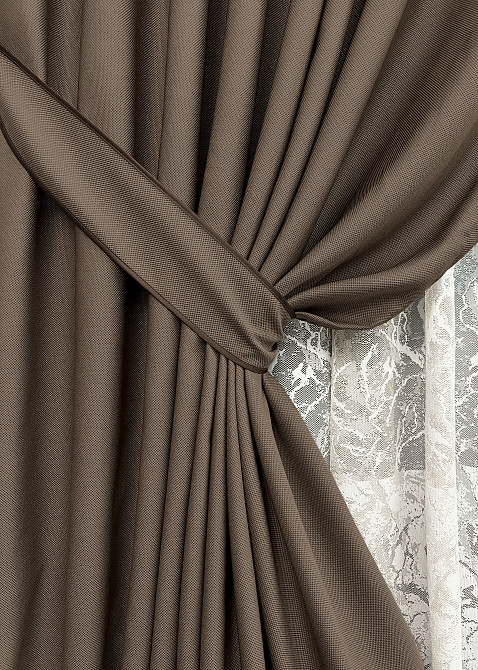 Комплект штор VR-Textil рогожка преміум TERRA LUXE 200х270 2шт і Тюль 600х270 1860ш-1668т Какао з білим 71-115/7 Київ - фото 4