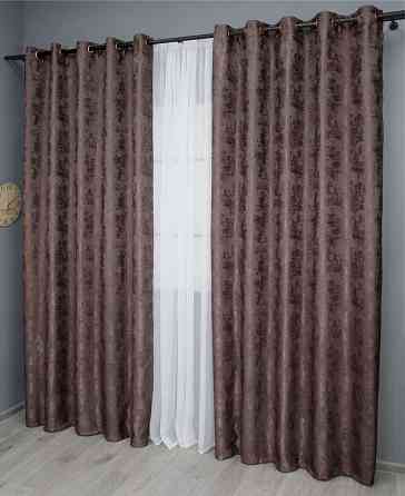 Комплект штор на люверсах VR-Textil Жаккард Sultan XO № 1681ш 150х250 см 2 шт Бурый (37-0197) Киев