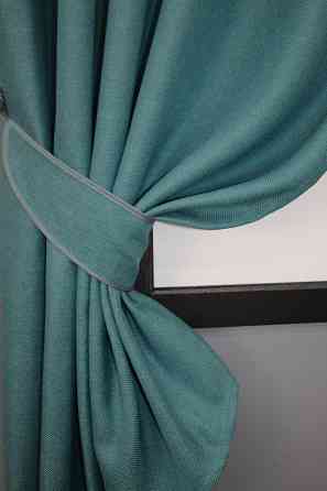 Комплект коротких штор VR-Textil Льон-блекаут Льон Мішковина № 511ш Бірюзовий 130х170см 2 шт (35-0098) Київ