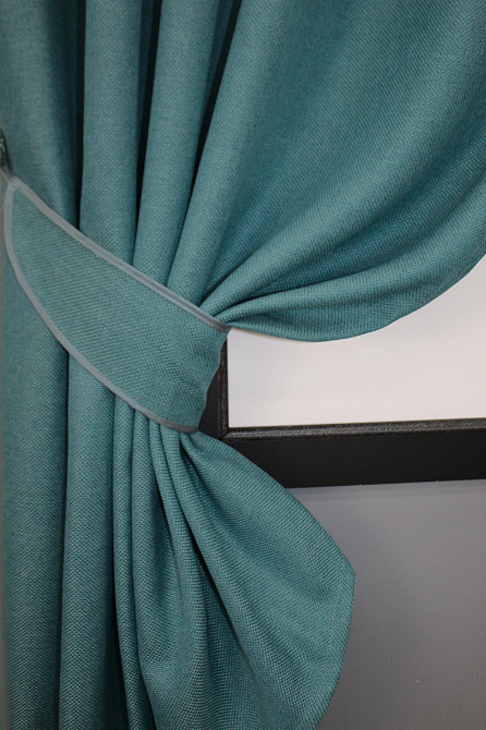 Комплект коротких штор VR-Textil Льон-блекаут Льон Мішковина № 511ш Бірюзовий 130х170см 2 шт (35-0098) Київ - фото 3