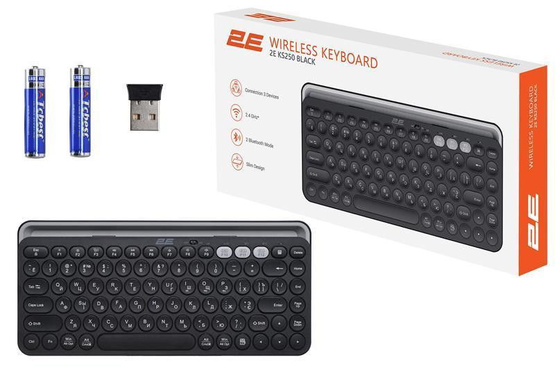Клавіатура бездротова 2E KS250 WL BT Black (2E-KS250WBK_UA) Чорний Харьков - изображение 8
