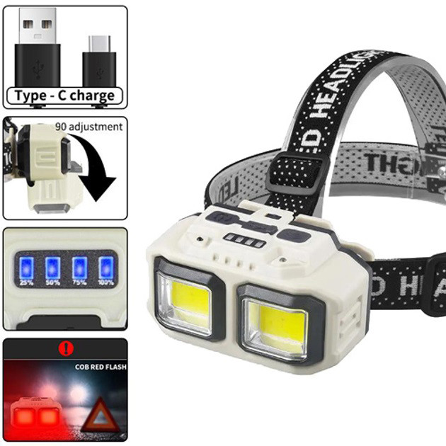 Ліхтар для голови зі світлодіодами HX-816S 2COB(white+red), Легкий ліхтарик на голову KL-55 Львів - фото 18