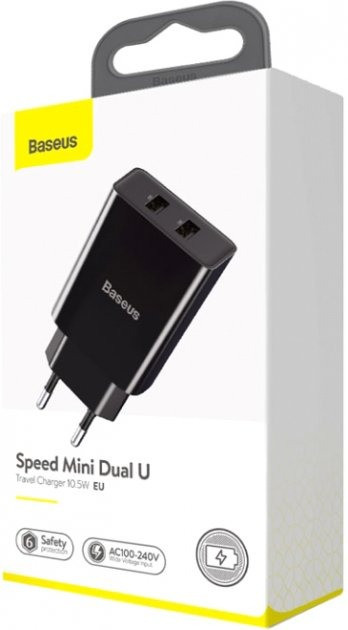 Мережевий зарядний пристрій Baseus Speed Mini Dual USB 10.5W CCFS-R01 (Чорне) Николаев - изображение 6