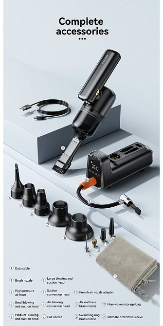 Автомобільний пилосос ESSAGER (color box) Geocentric Multi-function Cordless Pump Vacuum Cleaner Black (EXD05-DX01-Z) Київ - фото 5