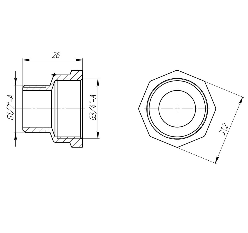 Перехідник редукційний 3/4″х1/2″ВН латунний LI433S OPTIMUM Киев - изображение 3