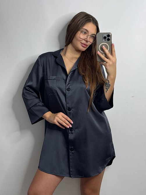 Жіноча нічна сорочка подовжена шовкова ХL Графітовий Харків - фото 1