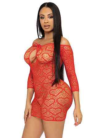 Сукня-сітка з сердечками Leg Avenue Heart net mini dress Red, зав’язки, відкриті плечі, one size Sex Aura Київ