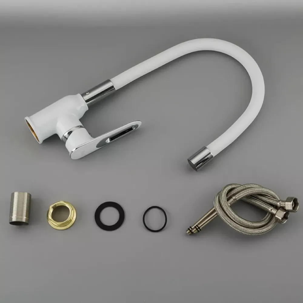 Смеситель для кухни Frap F4049 с гибким изливом, белый/хром Киев - изображение 7