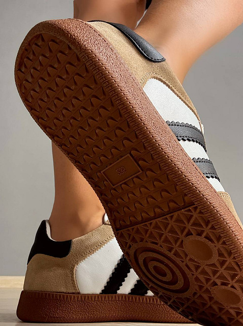 Кросівки жіночі Hengji 375-3 samba шкіряні на коричневій підошві білі з бежевим, 36, 23 см Київ - фото 5