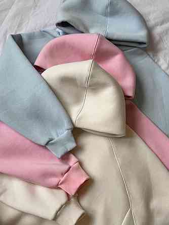 Жіноча тепла оверсайз худі з куліскою турецька тринитка пеньє бавовна Блакитна Одеса