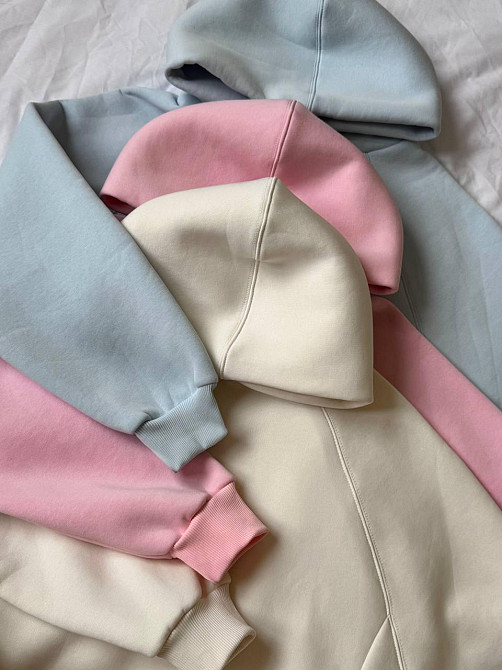 Жіноча тепла оверсайз худі з куліскою турецька тринитка пеньє бавовна Блакитна Одеса - фото 6