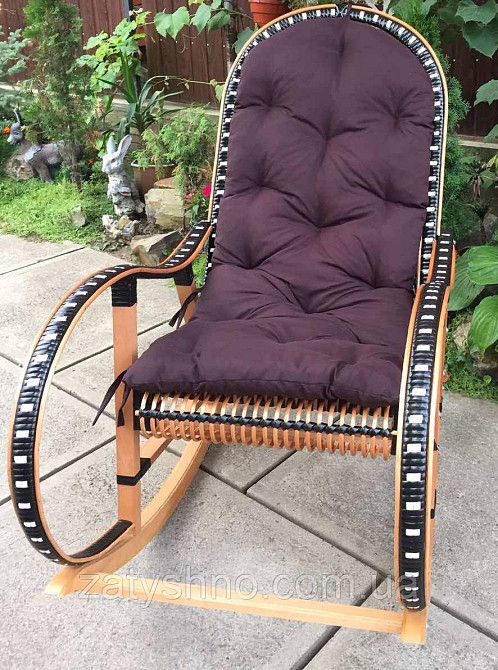 Кресло качалка с коричневой подушкой | кресло-качалка  с лозы на подарок | кресло качалка плетеная Киев - изображение 4