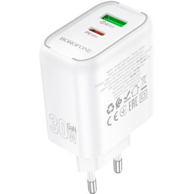 Зарядное устройство BOROFONE BA89A Destello 1xUSB-C PD30W + 1xUSB QC3.0 White (6941991119361) Винница - изображение 5