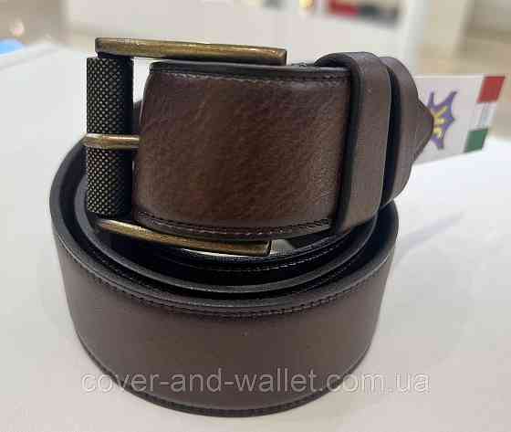 Універсальний чоловічий ремінь з коричневої шкіри із оригінальною пряжкою 40 мм PS Leather Київ
