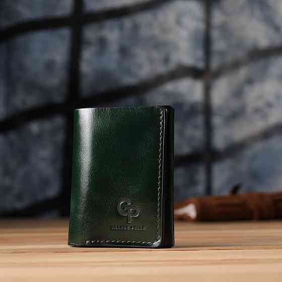 Відмінний гаманець у три складання з натуральної гладкої шкіри GRANDE PELLE 22944 Зелений Київ