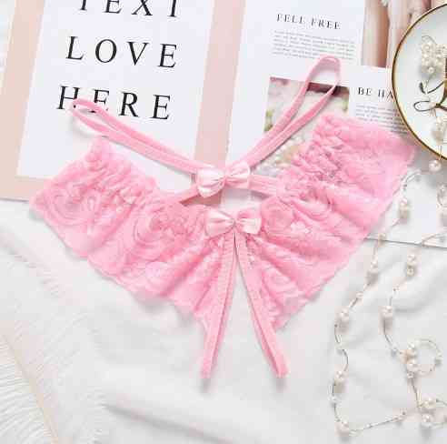 Еротичні трусики розові жіночі з розрізом і бантиками - розмір універсальний (на резинці) Київ