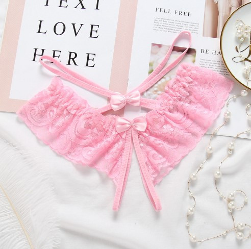 Еротичні трусики розові жіночі з розрізом і бантиками - розмір універсальний (на резинці) Київ - фото 1