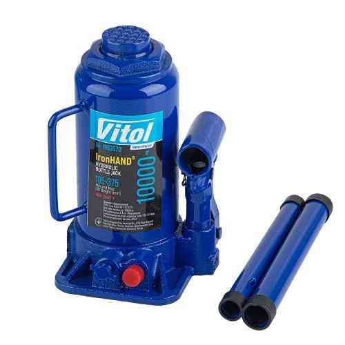 Телескопический гидравлический домкрат 10 т, высота подъема 195-375 мм, 5,9 кг, Iron Hand IH-195357D в картонной упаковке Харьков