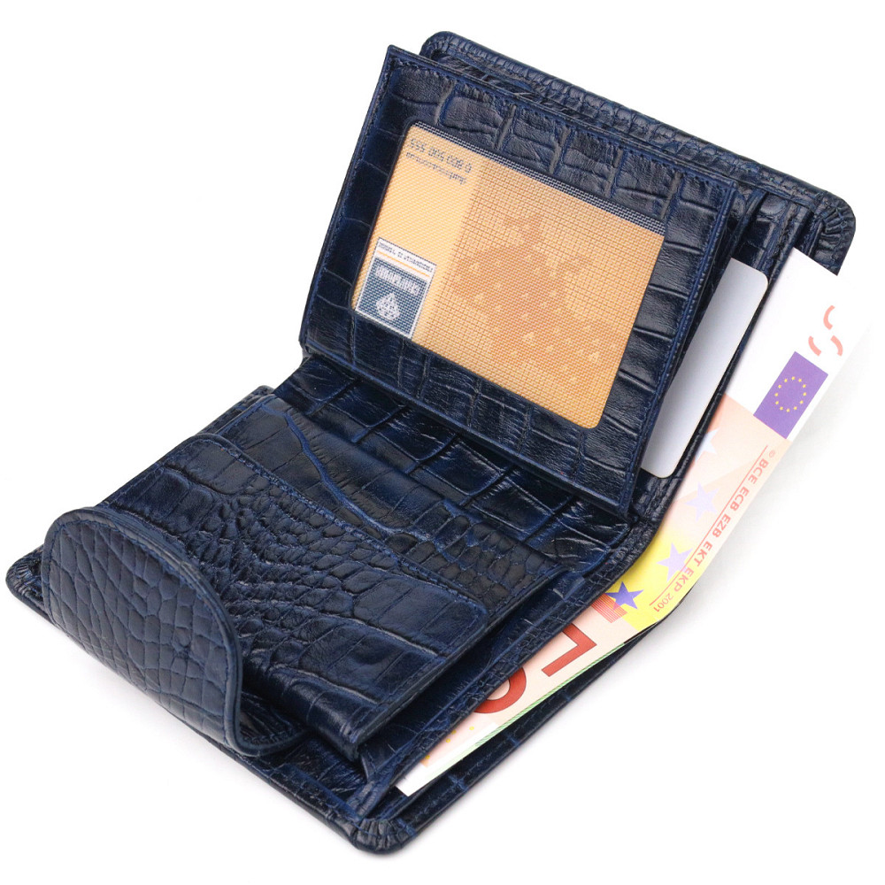 Практичный вертикальный женский кошелек из натуральной кожи с тиснением под крокодила CANPELLINI 21677 Синий Киев - изображение 7