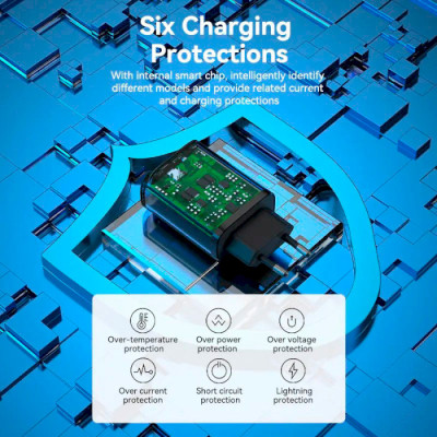 Зарядний пристрій 2xUSB 38W PD,QC3.0 (USB-C+USB-A) чорний Vention Винница - изображение 9