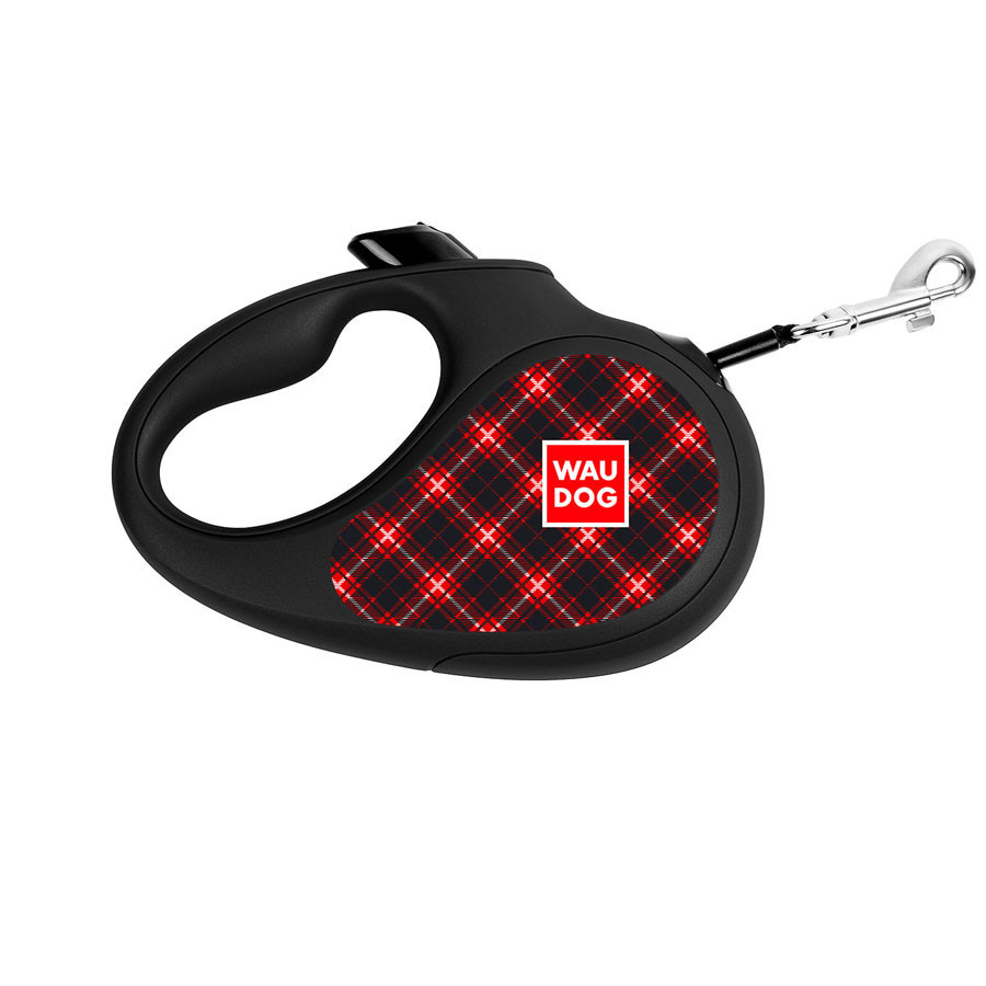 Повідець-рулетка для собак WAUDOG R-leash, малюнок "Шотландка", M, до 25 кг, 5 м, світловідбивна стрічка чорний Вінниця - фото 3