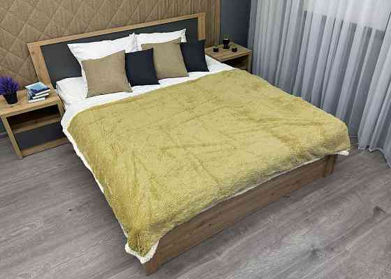 Плед двосторонній 155х200 см (+-5см) із штучною овчиною та хутром Гірчичний з білим (87-080) Київ