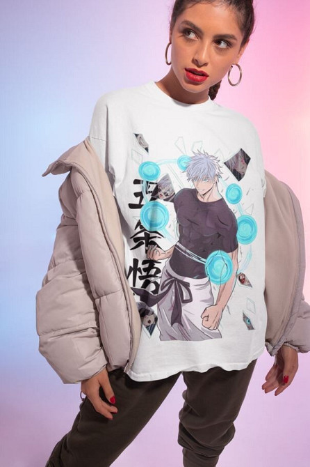 Футболка для хлопчика з аніме принтом Магічна битва оверсайз (зріст від 165 до 180) Чорний AnimeJ0964m Дніпро - фото 4