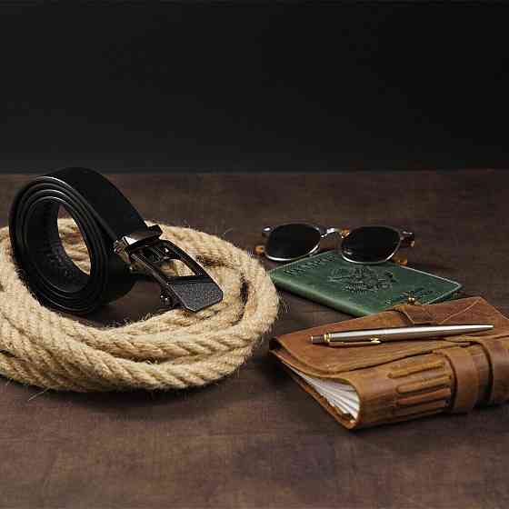 Ремінь чоловічий з пряжкою автомат Vintage 20322 Чорний Київ