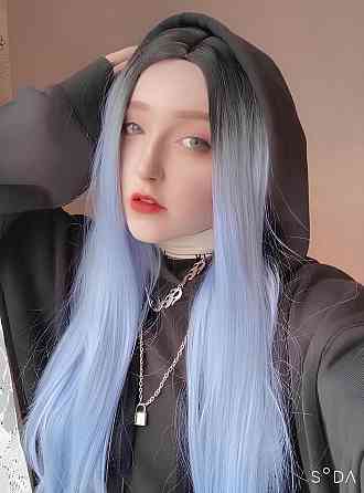 Довга блакитна перука омбре RESTEQ 66 см, пряме волосся градієнт, перуки з високоякісних синтетичних волокон Київ