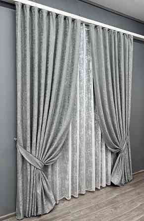 Комплект штор VR-Textil Льон Мармур 150х270 2шт і Тюль 500х270 1911ш-1400т Світло-сірий з білим 71-139/4 Київ