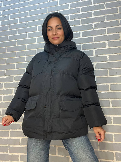 Куртка жіноча RUIXI 6093 парка пуффер з паском подовжена з капюшоном оверсайз, чорний, 46 Одеса - фото 5
