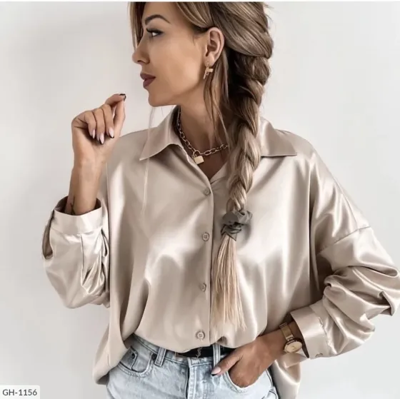 Рубашка женская шелковая бежевая, 48-52, XL/XXXL Лубны