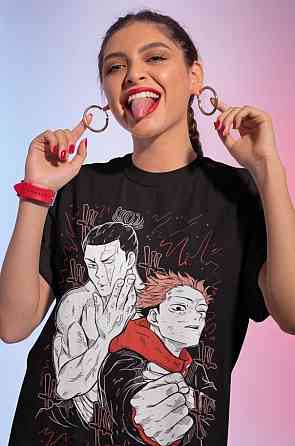 Футболка для хлопчика з аніме принтом Магічна битва оверсайз (зріст від 165 до 180) Чорний AnimeJ0824m Дніпро