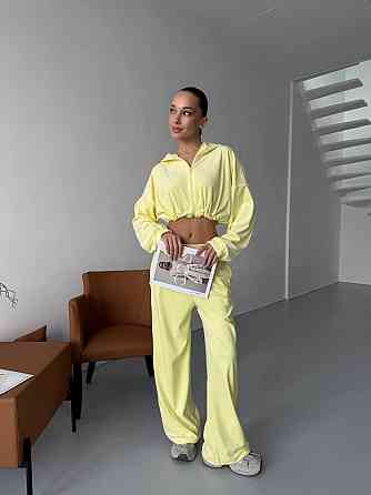 Жіночий велюровий костюм-двійка: худі на блискавці та штани Лимонні, 46/48 Одеса