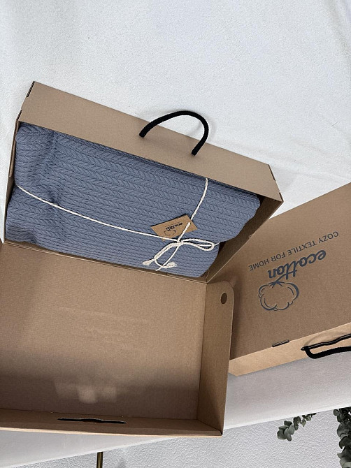 Ecotton Покривало Ecotton Pique 180х230 см натуральне сіре Grey в крафтовій подарунковій коробц Коломыя - изображение 4
