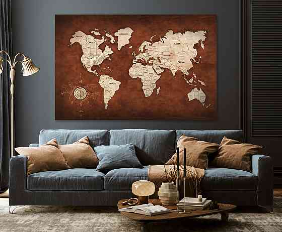 Картина полотно у вітальню / спальню   Мапа Світу    MLP_262 ( 60х30см ) 90х180см Київ