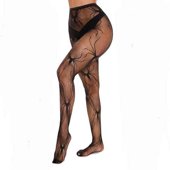 Колготки с пауками в сеточку женские one size черный Киев