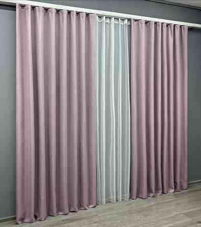 Комплект штор VR-Textil 100% блекаут ASHEN NIGHT 200х270 2шт і Тюль 600х270 1843ш-1153т пудровий з білим 71-088/7 Київ