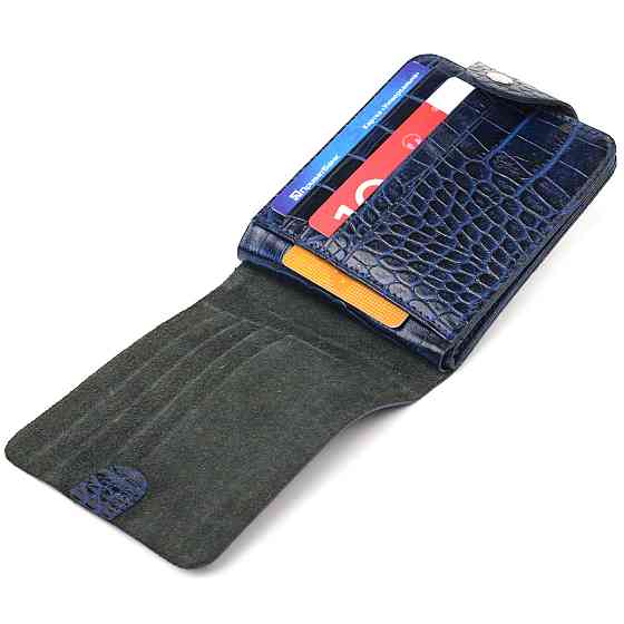 Стильное портмоне для мужчин в два сложения из натуральной фактурной кожи с тиснением под крокодила CANPELLINI 21577 Синее Киев