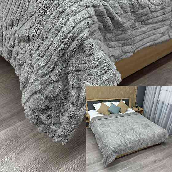 Плед 200х230 см (+-10см) на овчині "Косичка" колір світло-сірий (87-309) Київ