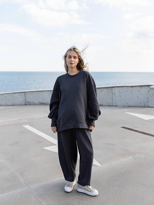 Жіночий костюм оверсайз: об'ємна кофта з трендовими штанами бананами турецький дабл фейс 100% бавовна Графіт Одеса - фото 7