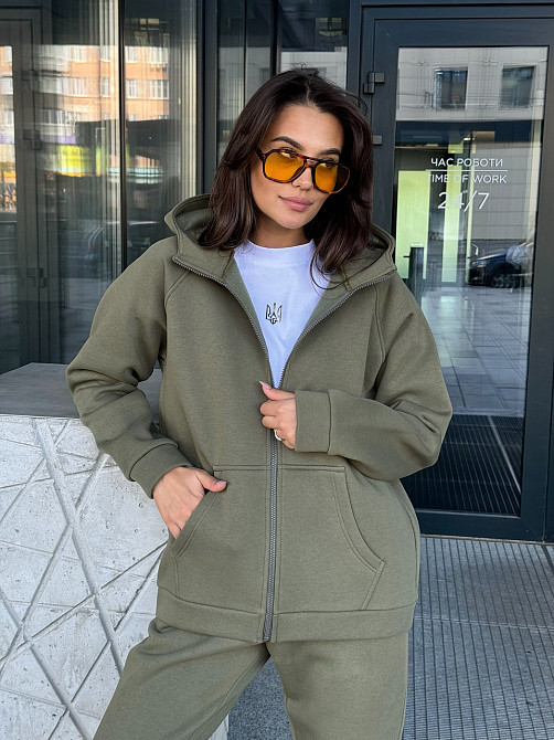 Женский спортивный костюм на флисе Хаки 46/48 Харьков - изображение 6