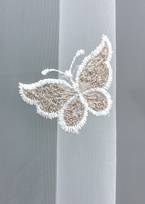 Тюль VR-Textil 1738т Фатин «Бабочки» с вышивкой и люрексом Пудровый с белым 300х270 см (42-0782) Киев - изображение 7