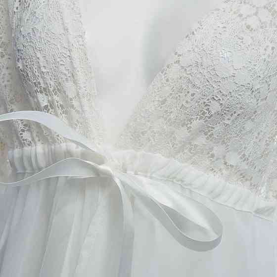 Пляжний халат середньої довжини жіночий з мереживом 44 молочний Київ