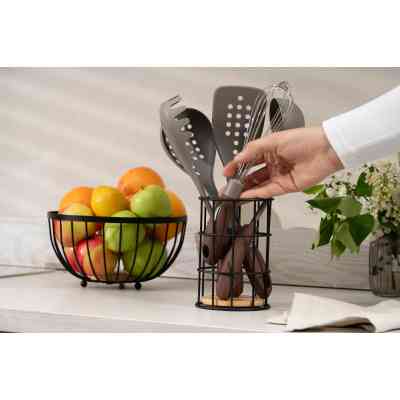 Аксесуар кухонний Ardesto Підставка для столових приборів Midori 11х11х17см, метал, бамбук, чорний (AR0905B) Вінниця