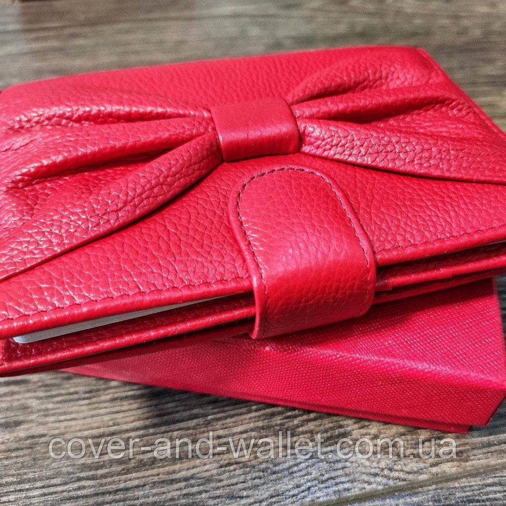 Шкіряний жіночий гаманець з відділенням для паспорта червоного кольору з бантом Salfeite Київ - фото 3