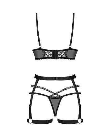 Комплект Obsessive Blomentis 3-pcs set, XL/2XL, м’який ліф, стрінги зі стрепами, пояс із гартерами Sex Aura Київ